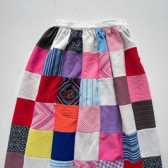 Vintage 1970's Checkered Quilted Patchwork Maxi Skirt Sz 27"w Polyester Cottage - Picture 3 of 9